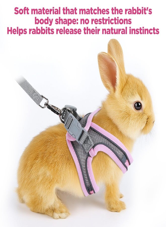 Exclaith Bunny Harness and Leash Adjustable Bunny Harness and Leash Set, Breathable Pet Vest, Small Dog Harnesses, Small Kitten Puppy Rabbit Walks Accessories, with Reflective Strips, Pink and Grey - Image 4